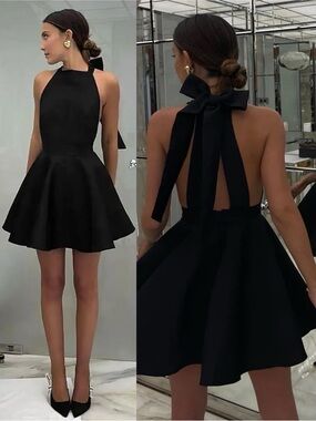 The New Arrivals Ilkyaz Ozel Loco Mini Dress Detachable Bow Black NEW with tags